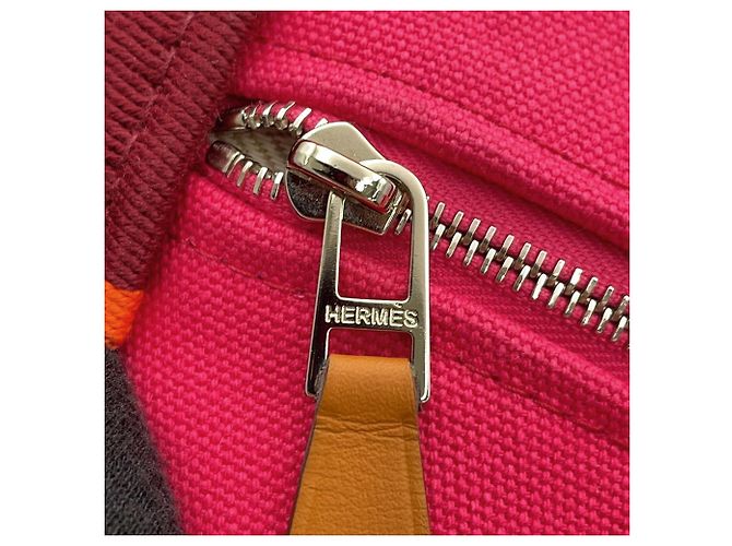 Hermès Hermes Bride-à-Black GM Hibiscus Canvas Handbag Pouch Rot - Ansicht 11