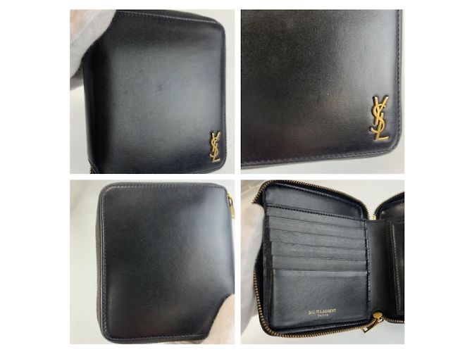 Yves Saint Laurent Tiny Leder-Bifold-Geldbörse in Schwarz - Ansicht 9