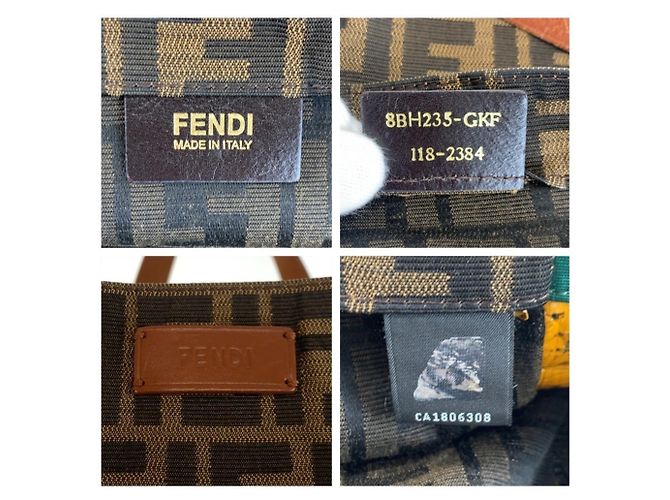 FENDI Zucca Brown Green Canvas Leather Tote Bag Handbag Marrone Verde - vista 3