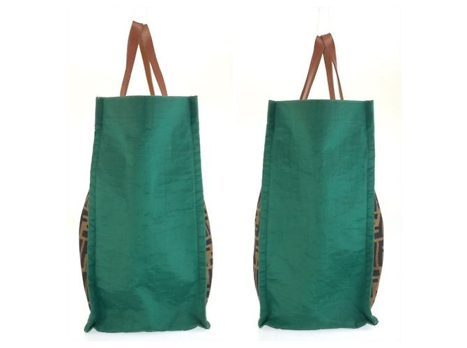 FENDI Zucca Brown Green Canvas Leather Tote Bag Handbag Marrone Verde - vista 7