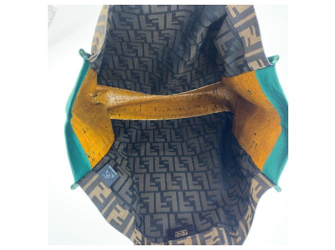 FENDI Zucca Brown Green Canvas Leather Tote Bag Handbag Marrone Verde - vista 8