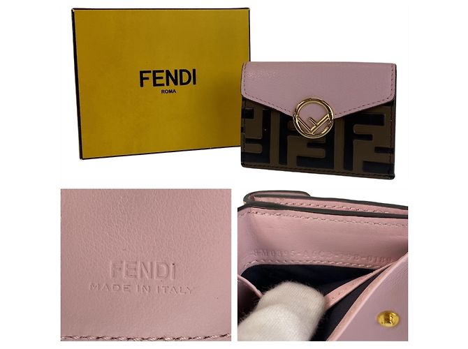 Fendi Zucca F Leather Folding Wallet Brown Pink - view 5