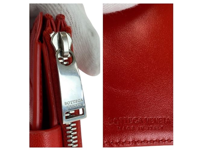 Cartera de cuero rojo con doble pliegue Bottega Veneta Roja - vista 6