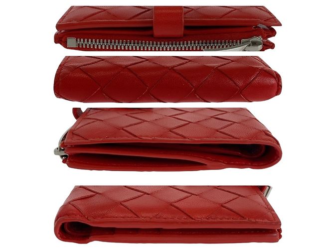 Cartera de cuero rojo con doble pliegue Bottega Veneta Roja - vista 9