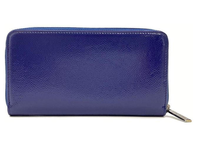 Chanel Coco Mark Rund Reißverschluss Leder Langgeldbörse Blau - Ansicht 2