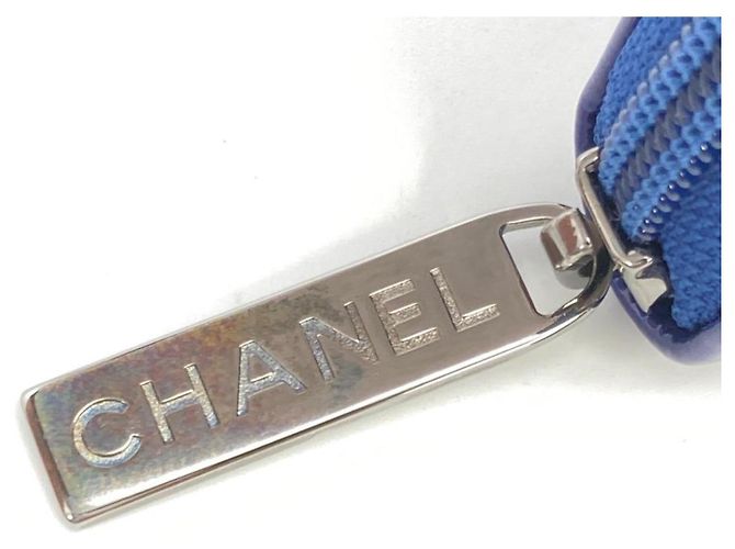 Chanel Coco Mark Rund Reißverschluss Leder Langgeldbörse Blau - Ansicht 4