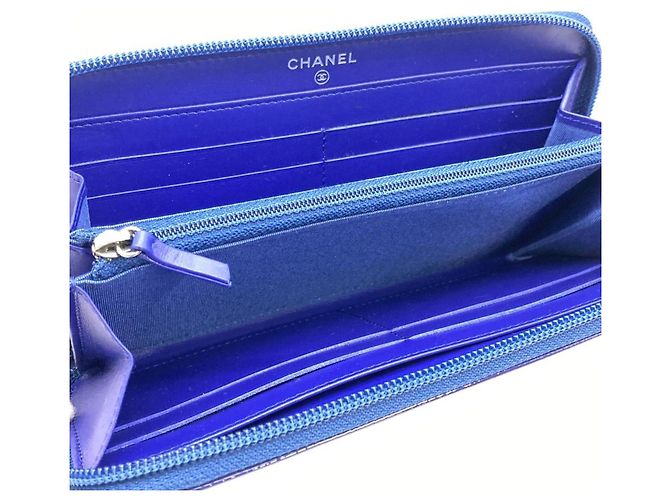 Chanel Coco Mark Rund Reißverschluss Leder Langgeldbörse Blau - Ansicht 6