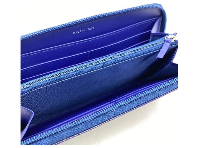 Chanel Coco Mark Rund Reißverschluss Leder Langgeldbörse Blau - Ansicht 7