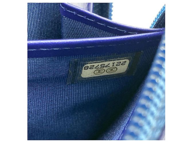 Chanel Coco Mark Rund Reißverschluss Leder Langgeldbörse Blau - Ansicht 9