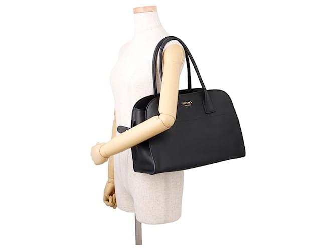 Borsa Tote in pelle nera Prada Nero - vista 4