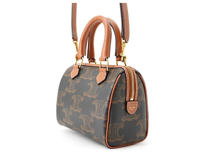 Céline Borsa Celine Triomphe Small Boston in pelle Cammello - vista 2
