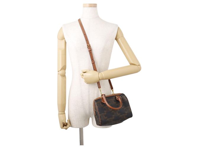 Céline Borsa Celine Triomphe Small Boston in pelle Cammello - vista 4