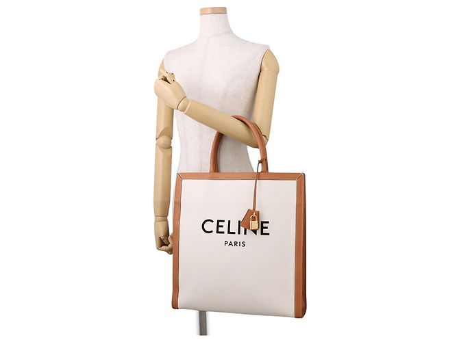 Cabas Céline Celine Vertikaler Canvas Tote Bag Beige Kamel - Ansicht 4