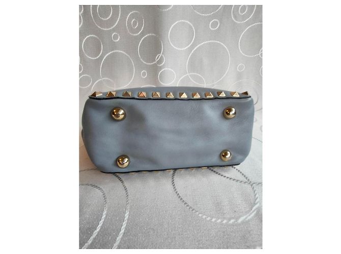 Valentino Garavani Rockstud Small Trapeze Borsa Tote Pelle Grigia - vista 13