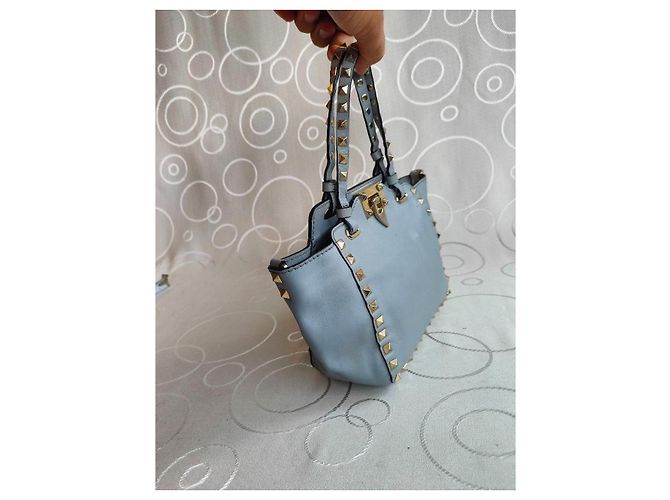 Valentino Garavani Rockstud Small Trapeze Borsa Tote Pelle Grigia - vista 16
