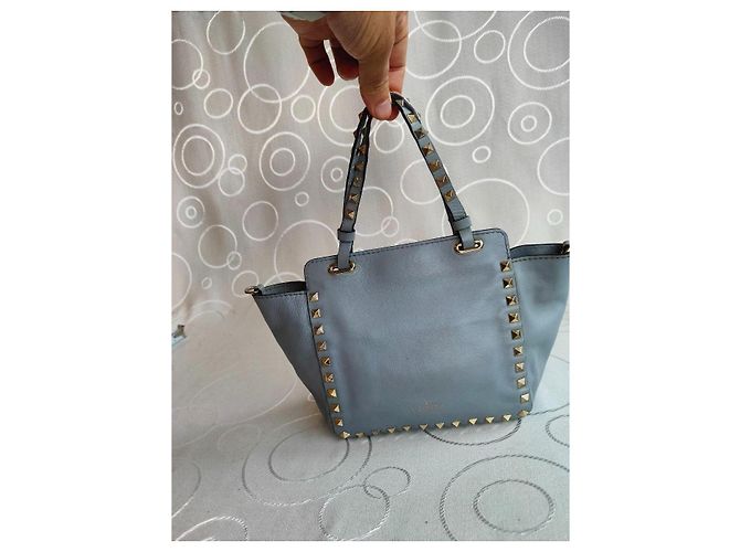 Valentino Garavani Rockstud Small Trapeze Borsa Tote Pelle Grigia - vista 4