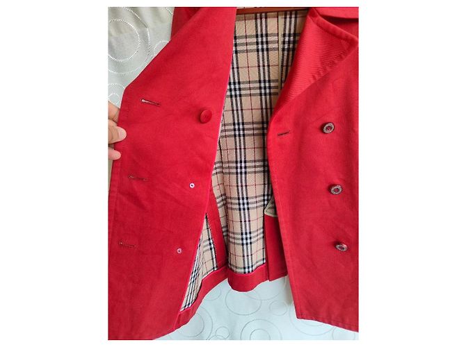 Burberry Blue Label Chaqueta Cruzada de Algodón Rojo Roja - vista 11
