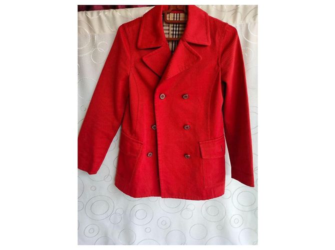 Burberry Blue Label Chaqueta Cruzada de Algodón Rojo Roja - vista 13