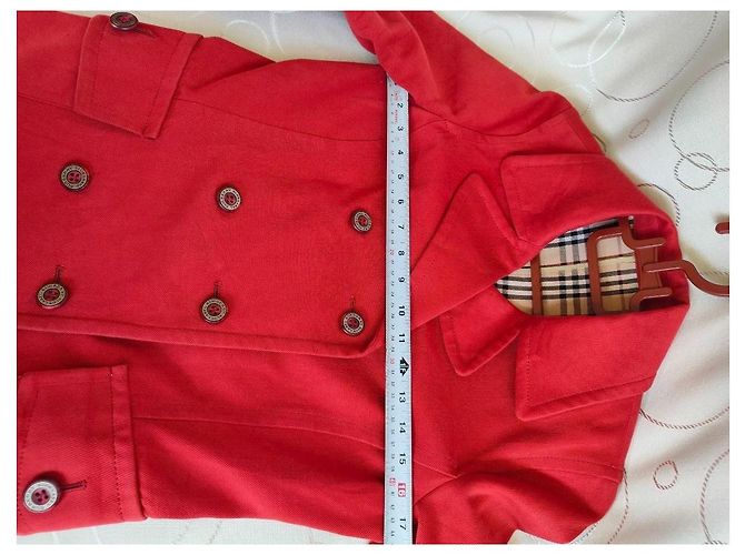 Burberry Blue Label Chaqueta Cruzada de Algodón Rojo Roja - vista 7