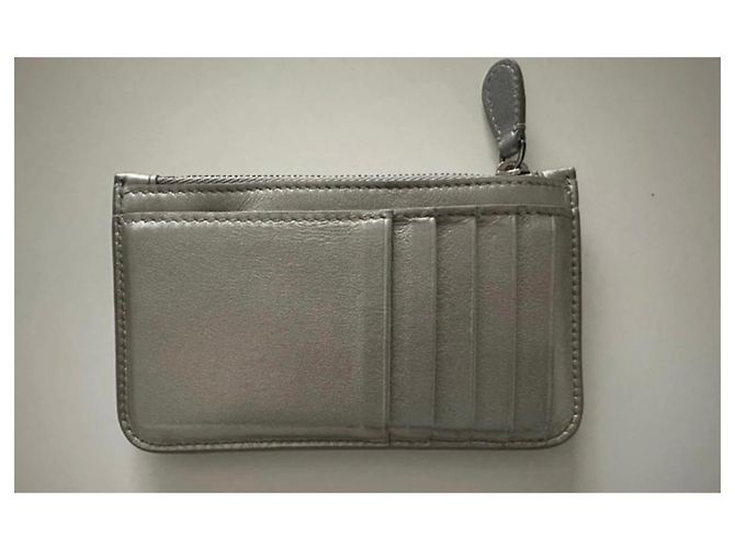 Balenciaga Tarjetero de cuero plateado con cremallera - vista 2