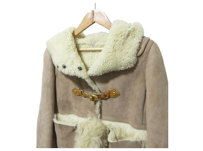 Chaqueta con capucha de shearling Miu Miu Beige - vista 3