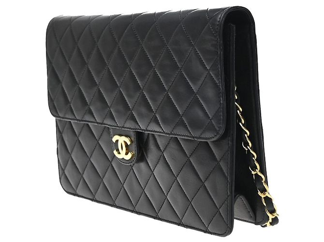 Clutch Chanel Vintage con Catena in Pelle Trapuntata Medium Nero - vista 3