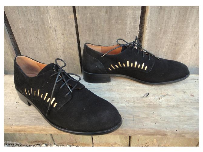 Mellow Yellow Derby in scamosciato nero con dettagli oro - vista 2