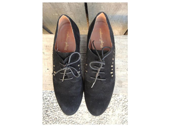 Mellow Yellow Derby in scamosciato nero con dettagli oro - vista 3