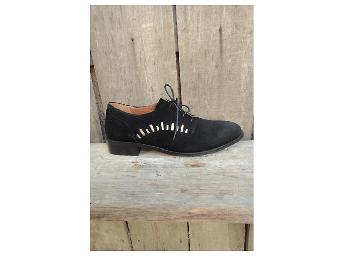 Mellow Yellow Derby in scamosciato nero con dettagli oro - vista 9