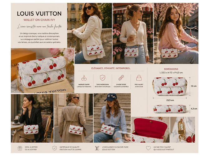 Louis Vuitton Portafoglio con catena Ivy Monogram Cherry Bianco Rosso - vista 11