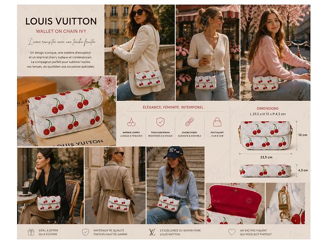 Louis Vuitton Portafoglio con catena Ivy Monogram Cherry Bianco Rosso - vista 12