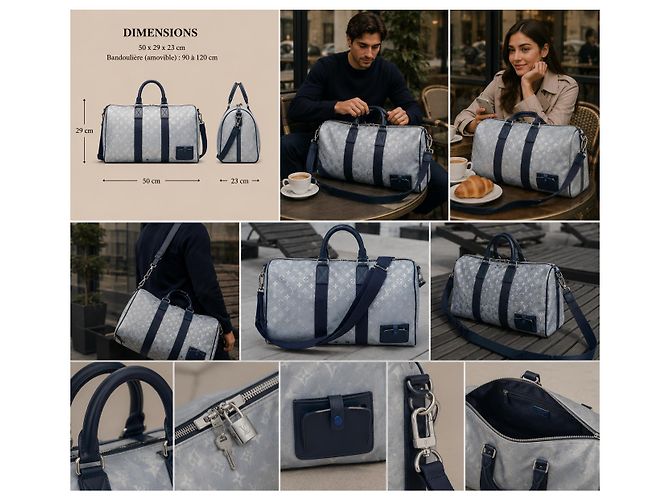 Louis Vuitton Keepall 50 Monogram Galaxy in tela Blu Grigio Monogramma - vista 6