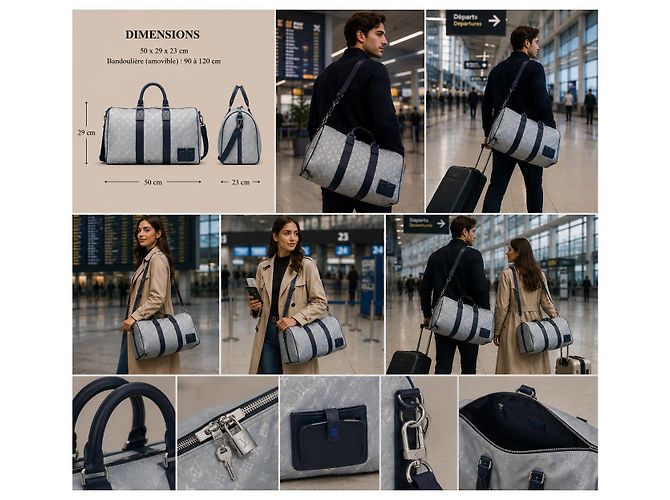 Louis Vuitton Keepall 50 Monogram Galaxy in tela Blu Grigio Monogramma - vista 7