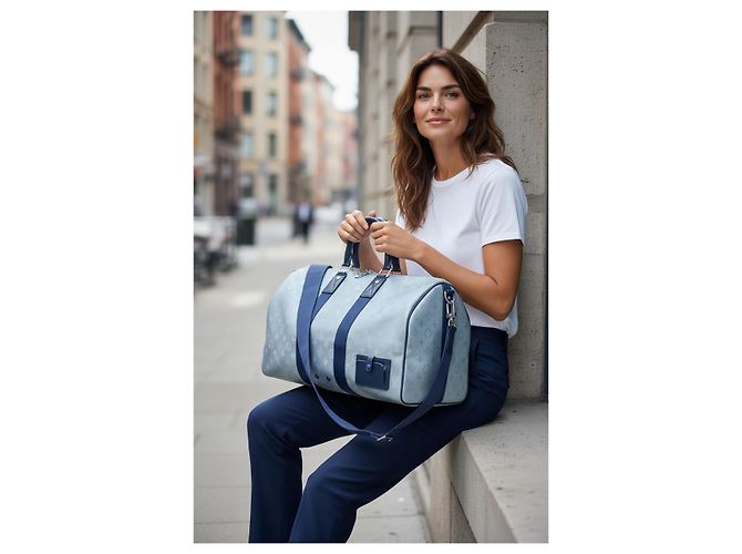 Louis Vuitton Keepall 50 Monogram Galaxy in tela Blu Grigio Monogramma - vista 9