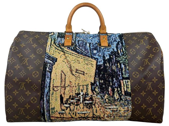 Louis Vuitton Keepall 50 Custom Van Gogh 'Terrazza del Caffè la Sera' Marrone Multicolore Beige - vista 2