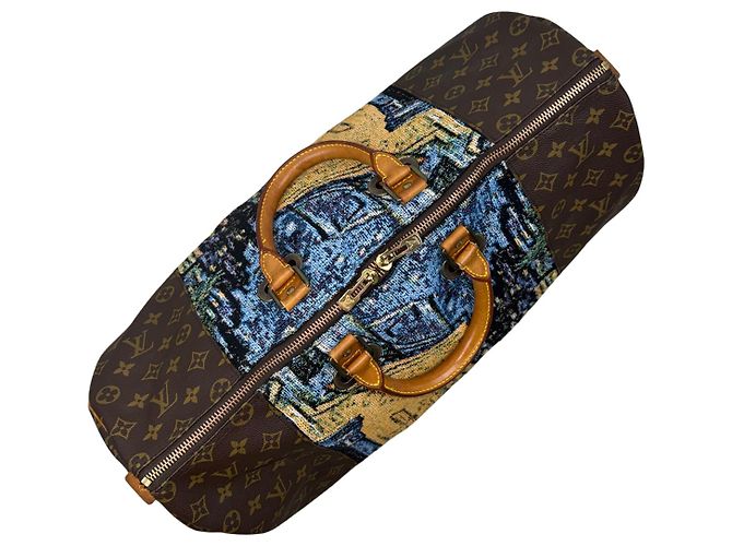 Louis Vuitton Keepall 50 Custom Van Gogh 'Terrazza del Caffè la Sera' Marrone Multicolore Beige - vista 6