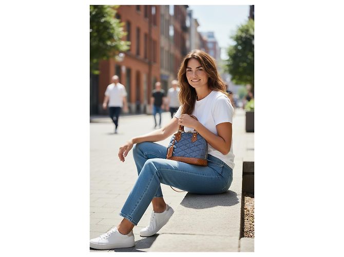 Louis Vuitton Alma BB in Denim Monogram Marrone Blu - vista 10