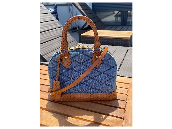 Louis Vuitton Alma BB in Denim Monogram Marrone Blu - vista 2