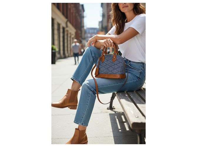 Louis Vuitton Alma BB in Denim Monogram Marrone Blu - vista 9