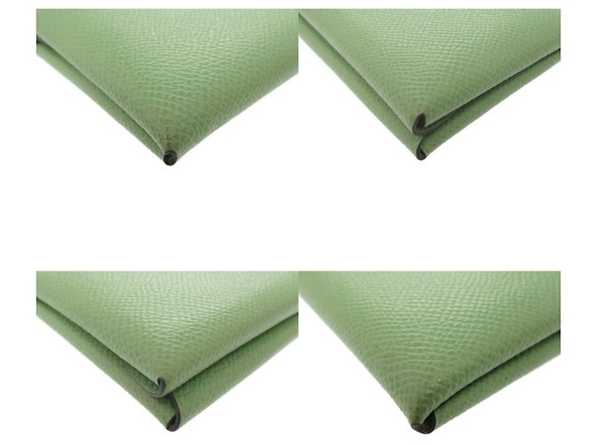 Monedero Calvi Duo en cuero Epsom verde Hermès - vista 4