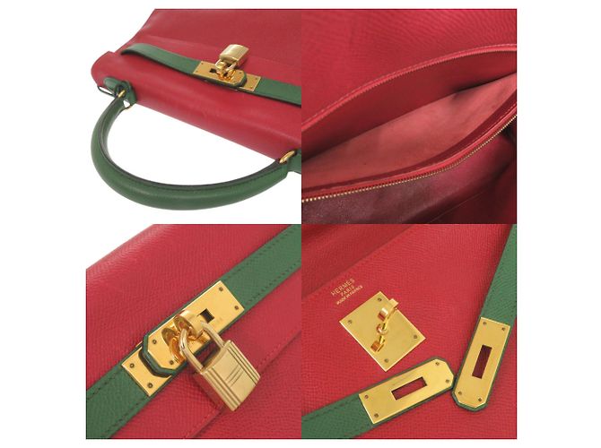 Hermès Borsa Hermes Kelly 32 in Rouge Vif e Vert Rosso Verde chiaro - vista 6