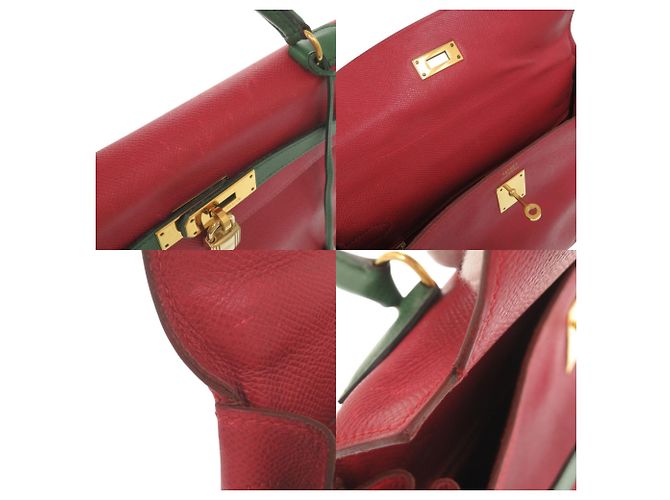 Hermès Borsa Hermes Kelly 32 in Rouge Vif e Vert Rosso Verde chiaro - vista 9