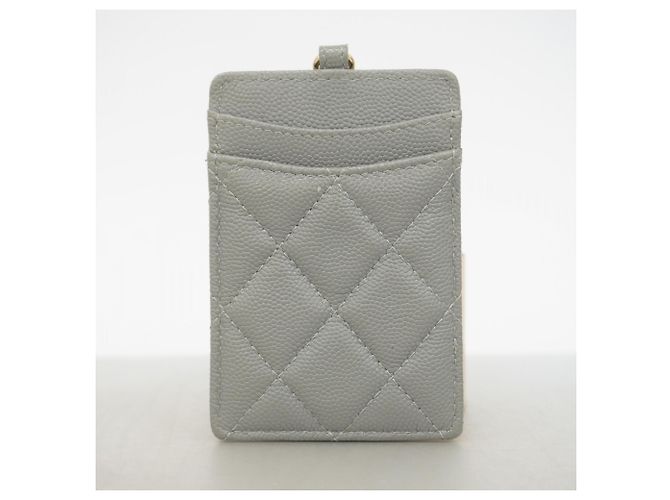 Tarjetero de piel de becerro granulado gris Chanel Castaño - vista 9