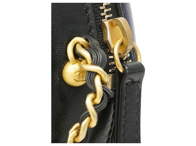 Bolsa de ombro Chanel em pele de cordeiro preta Preto - vista 7