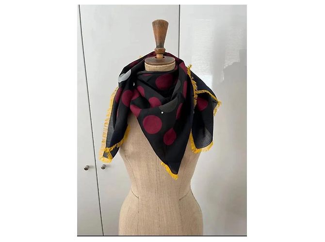 Hermès Carré 90 em lã e seda com bolinhas Preto Rosa - vista 2