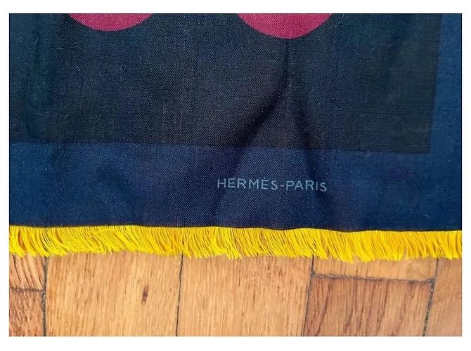 Hermès Carré 90 em lã e seda com bolinhas Preto Rosa - vista 6