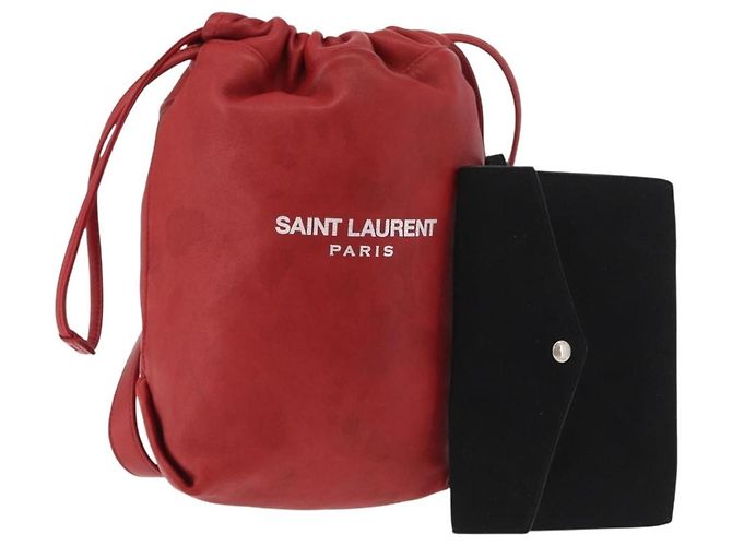 Saint Laurent Teddy Bucket Leather Small Rosso - vista 3