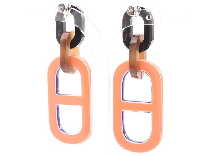 Hermès Hermes Chaine d'Ancre Ohrringe Braun Mehrfarben Orange - Ansicht 2