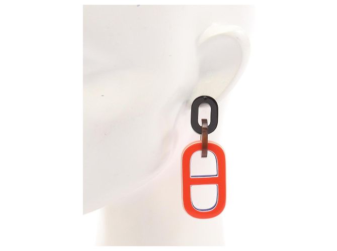 Hermès Hermes Chaine d'Ancre Ohrringe Braun Mehrfarben Orange - Ansicht 4
