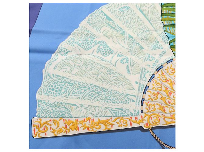 Silk In Hermès Sciarpa Hermes Carre 90 Brise de Charme Blu Multicolore - vista 8